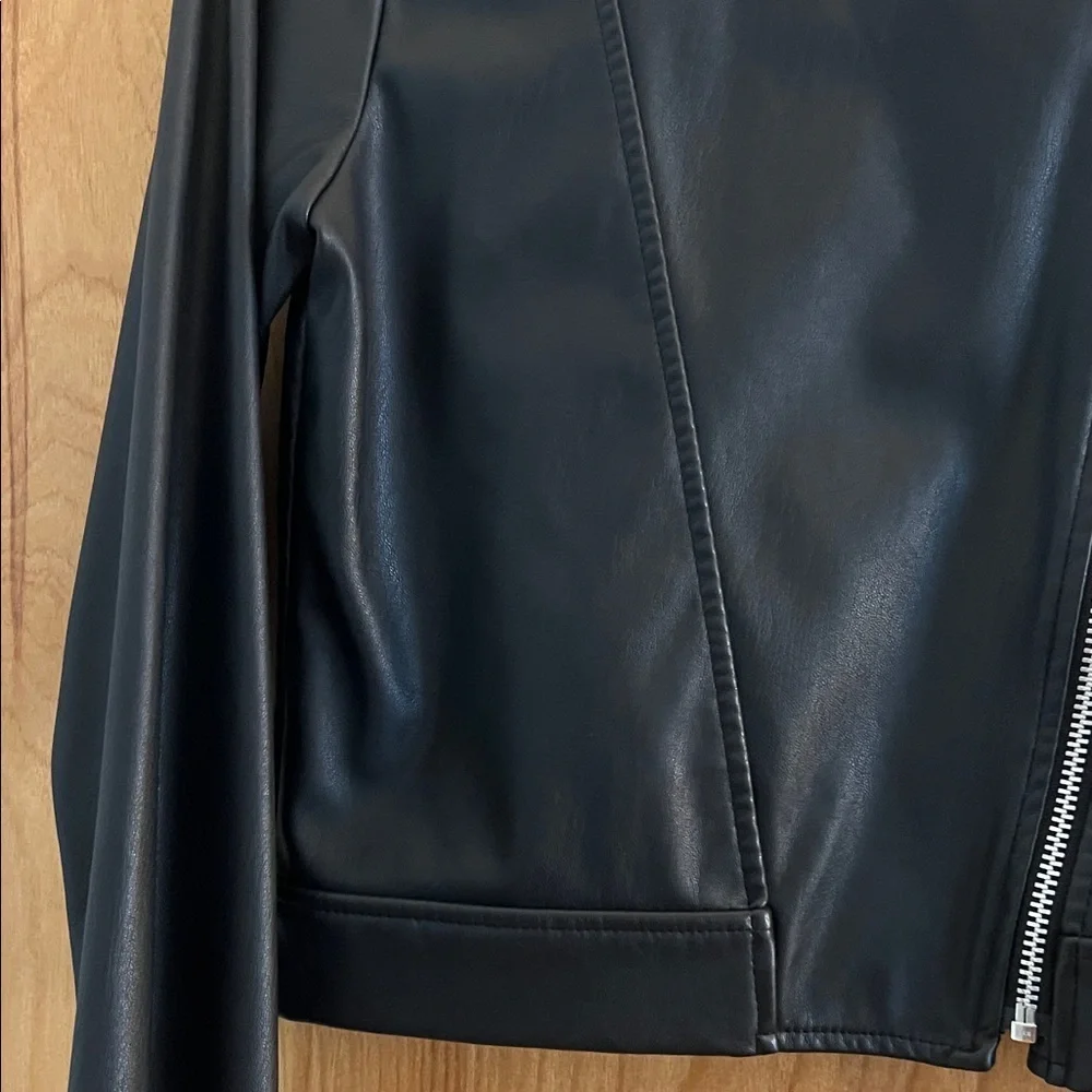 Wonder Nation Black Leather Jacket with Silver Zipper